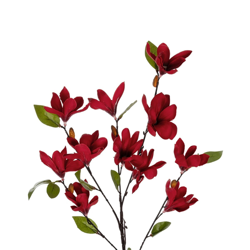 GloboStar® Artificial Garden RED MAGNOLIA BRANCH 21422 Τεχνητό Διακοσμητικό Κλαδί Κόκκινη Μανόλια Y86cm