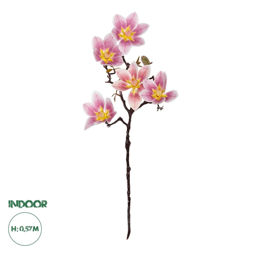 GloboStar® Artificial Garden PING MAGNOLIA BRANCH 21424 Τεχνητό Διακοσμητικό Κλαδί Ροζ Μανόλια Y57cm