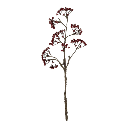 GloboStar® Artificial Garden RED HOLLY BERRIES FRUIT BRANCH 21427 Τεχνητό Διακοσμητικό Κλαδί Κόκκινο Γκί Y86cm