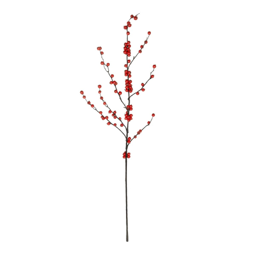 GloboStar® Artificial Garden RED HOLLY BERRIES FRUIT BRANCH 21429 Τεχνητό Διακοσμητικό Κλαδί Κόκκινο Γκί Y108cm