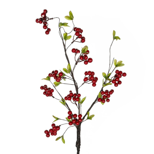 GloboStar® Artificial Garden RED HOLLY BERRIES FRUIT BRANCH 21430 Τεχνητό Διακοσμητικό Κλαδί Κόκκινο Γκί Y90cm