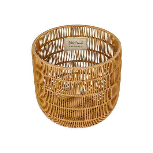GloboStar® Artificial Garden DAKOTA 21498 Διακοσμητικό Πλεκτό Καλάθι - Κασπώ Γλάστρα - Flower Pot Μπεζ Φ33cm x Υ33cm