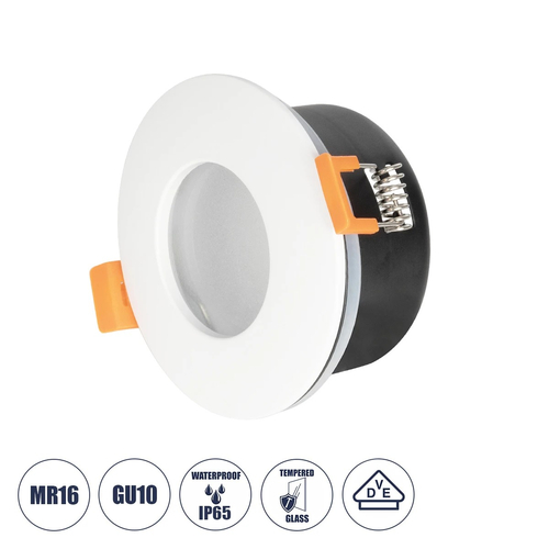GLOBOSTAR® KAPA 60889 Χωνευτή Βάση για Σποτ MR16 με Ντουί GU10/GU5.3 Αδιάβροχο IP65 - Λευκό - Μ8.5 x Π8.5 x Υ4.2cm / Q7.5cm