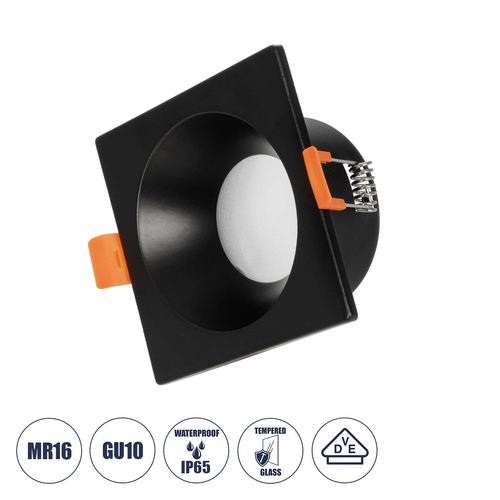 GLOBOSTAR® EPSILON 60895 Χωνευτή Βάση για Σποτ MR16 με Ντουί GU10/GU5.3 Αδιάβροχο IP65 - Μαύρο & Λευκό - Μ8.5 x Π8.5 x Υ4.4cm / Q7.5 x 7.5cm