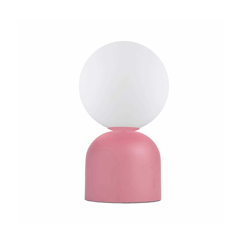 GloboStar® MAGIC 204-0134 Μοντέρνο Eπιτραπέζιο Φωτιστικό Μονόφωτο 1 x E14 IP20 Ροζ Μέταλλο με Λευκό Γυαλί - Μ13 x Π13 x Υ28cm