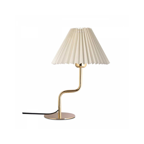 GloboStar® LIVL 204-0169 Μοντέρνο Eπιτραπέζιο Φωτιστικό Μονόφωτο 1 x E27 IP20 Χρυσό Μέταλλο με Μπεζ Ύφασμα - Μ22 x Π22 x Υ34cm