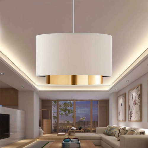 GLOBOSTAR® BASIL 204-0173 Μοντέρνο Κρεμαστό Φωτιστικό Οροφής με Ντουί 1 x E27 AC 220-240V IP20 - Μπεζ & Χρυσό - Μ30 x Π30 x Υ20cm