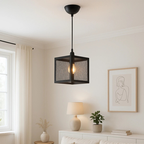 GLOBOSTAR® JAULA 204-0181 Μοντέρνο Κρεμαστό Φωτιστικό Οροφής Μονόφωτο 1 x E27 AC 220-240V IP20 Μαύρο - Μ16 x Π16 x Υ16cm