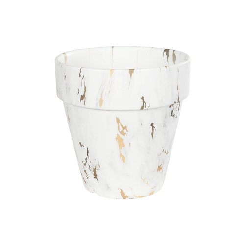 GloboStar® Artificial Garden DENPASAR 20526 Διακοσμητική Κεραμική Γλάστρα Λευκή με Χρυσό Μ20 x Π20 x Υ21 cm