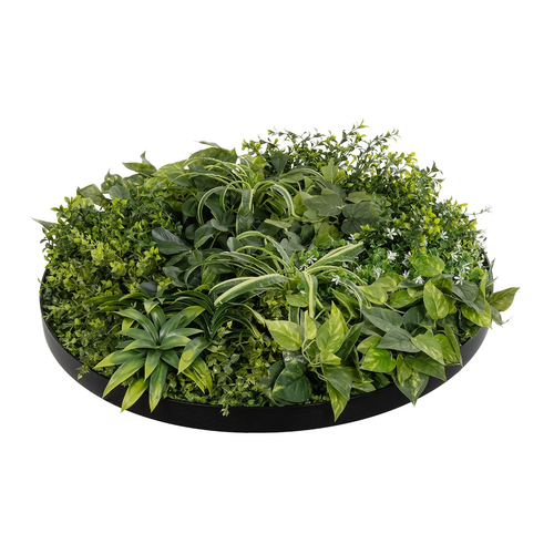 GloboStar® Artificial Garden VARIOUS PLANTS ROUND WALL DISC 20689 Τεχνητό Διακοσμητικό Στρογγυλό Πάνελ Φυλλωσιάς - Κάθετος Κήπος Μιξ Μ70 x Π70 x Υ15cm