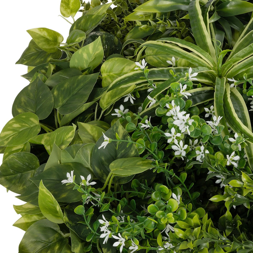 GloboStar® Artificial Garden VARIOUS PLANTS ROUND WALL DISC 20689 Τεχνητό Διακοσμητικό Στρογγυλό Πάνελ Φυλλωσιάς - Κάθετος Κήπος Μιξ Μ70 x Π70 x Υ15cm