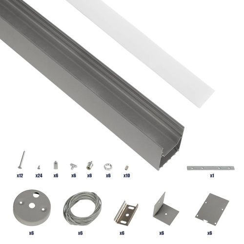 GLOBOSTAR® ALP-LINEAR BRIGHTRAIL 61776-3M Επιφανειακό / Κρεμαστό / Επιτοίχιο Προφίλ Αλουμινίου με Λευκό Γαλακτερό Πατητό Κάλυμμα για Ταινίες LED IP20 - Γκρι Ανθρακί Ματ - Μ300 x Π5 x Υ7.5cm