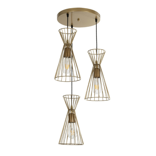 GLOBOSTAR® FLIXIO 201-0126 Vintage Κρεμαστό Φωτιστικό Οροφής με Ντουί 3 x E27 AC 220-240V IP20 - Χρυσό - Μ40 x Π40 x Υ70cm