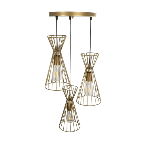 GLOBOSTAR® FLIXIO 201-0126 Vintage Κρεμαστό Φωτιστικό Οροφής με Ντουί 3 x E27 AC 220-240V IP20 - Χρυσό - Μ40 x Π40 x Υ70cm