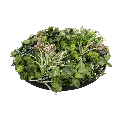 GloboStar® Artificial Garden VARIOUS PLANTS ROUND WALL DISC 20690 Τεχνητό Διακοσμητικό Στρογγυλό Πάνελ Φυλλωσιάς - Κάθετος Κήπος Μιξ Μ80 x Π80 x Υ20cm