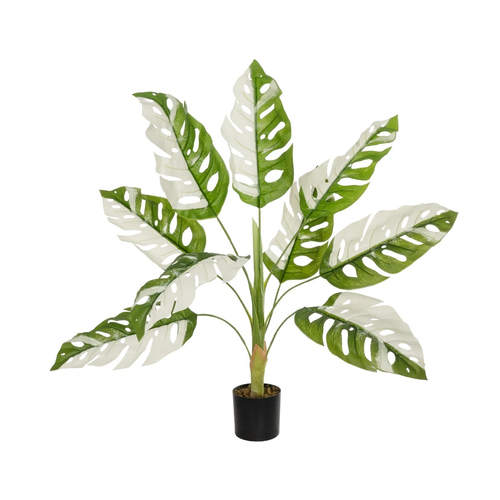 GloboStar® Artificial Garden ALBINO MONSTERA 20938 Τεχνητό Διακοσμητικό Φυτό Πράσινη & Λευκή Μονστέρα Μ90 x Π90 x Υ90cm