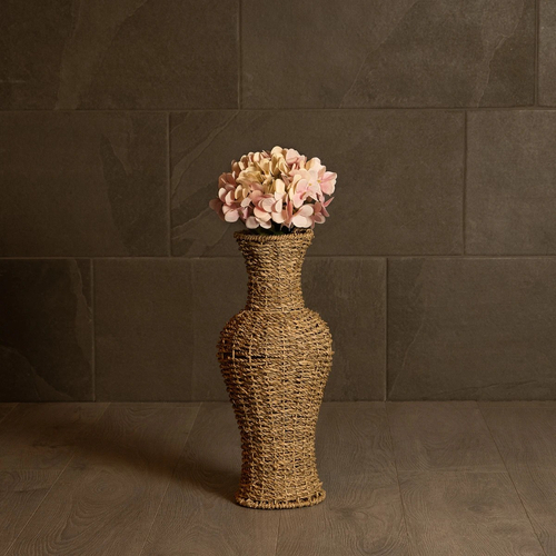 GloboStar® Artificial Garden TEXAS 21238 Διακοσμητικό Πλεκτό Καλάθι - Κασπώ Γλάστρα - Flower Pot Μπεζ Μ20 x Π20 x Υ43cm