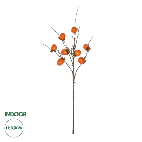GloboStar® Artificial Garden PERSIMMON FRUIT 21439 Τεχνητό Διακοσμητικό Κλαδί Πορτοκαλί & Καφέ Λωτός Μ35 x Π7 x Υ90cm