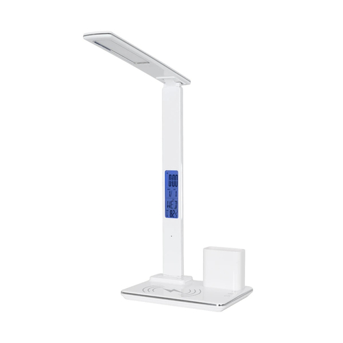 GLOBOSTAR® ZENTIME 76554 Μοντέρνο Επιτραπέζιο Φωτιστικό Γραφείου με Ασύρματη Φόρτιση 15W 3A & Ψηφιακό Ρολόι LED 3.5W 350lm 120° DC 5V με USB-C IP20 Ρυθμιζόμενο Λευκό CCT με Αφή 2700K/4500K/6000K Dimmable - Sanan SMD Chip - Μαύρο - Μ19.5 x Π14.5 x Υ38.8cm - 2 Χρόνια Εγγύηση