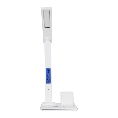 GLOBOSTAR® ZENTIME 76554 Μοντέρνο Επιτραπέζιο Φωτιστικό Γραφείου με Ασύρματη Φόρτιση 15W 3A & Ψηφιακό Ρολόι LED 3.5W 350lm 120° DC 5V με USB-C IP20 Ρυθμιζόμενο Λευκό CCT με Αφή 2700K/4500K/6000K Dimmable - Sanan SMD Chip - Μαύρο - Μ19.5 x Π14.5 x Υ38.8cm - 2 Χρόνια Εγγύηση