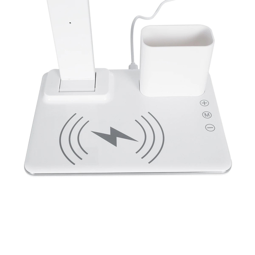 GLOBOSTAR® ZENTIME 76554 Μοντέρνο Επιτραπέζιο Φωτιστικό Γραφείου με Ασύρματη Φόρτιση 15W 3A & Ψηφιακό Ρολόι LED 3.5W 350lm 120° DC 5V με USB-C IP20 Ρυθμιζόμενο Λευκό CCT με Αφή 2700K/4500K/6000K Dimmable - Sanan SMD Chip - Μαύρο - Μ19.5 x Π14.5 x Υ38.8cm - 2 Χρόνια Εγγύηση