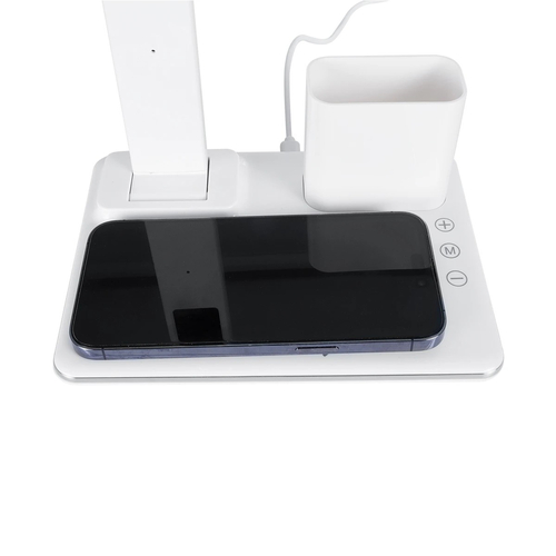 GLOBOSTAR® ZENTIME 76554 Μοντέρνο Επιτραπέζιο Φωτιστικό Γραφείου με Ασύρματη Φόρτιση 15W 3A & Ψηφιακό Ρολόι LED 3.5W 350lm 120° DC 5V με USB-C IP20 Ρυθμιζόμενο Λευκό CCT με Αφή 2700K/4500K/6000K Dimmable - Sanan SMD Chip - Μαύρο - Μ19.5 x Π14.5 x Υ38.8cm - 2 Χρόνια Εγγύηση