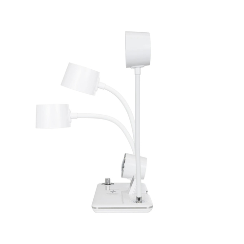 GLOBOSTAR® OLDY 76557 Μοντέρνο Επιτραπέζιο Φωτιστικό Γραφείου με Ασύρματη Φόρτιση 15W 3A, 5W Bluetooth Ηχείο & Ψηφιακό Ρολόι LED 3W 300lm 120° DC 5V με USB-C IP20 Ρυθμιζόμενο Λευκό CCT με Αφή 2700K/4500K/6000K Dimmable - Sanan SMD Chip - Λευκό - Μ13 x Π25 x Υ43cm - 2 Χρόνια Εγγύηση