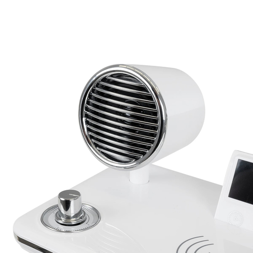 GLOBOSTAR® OLDY 76557 Μοντέρνο Επιτραπέζιο Φωτιστικό Γραφείου με Ασύρματη Φόρτιση 15W 3A, 5W Bluetooth Ηχείο & Ψηφιακό Ρολόι LED 3W 300lm 120° DC 5V με USB-C IP20 Ρυθμιζόμενο Λευκό CCT με Αφή 2700K/4500K/6000K Dimmable - Sanan SMD Chip - Λευκό - Μ13 x Π25 x Υ43cm - 2 Χρόνια Εγγύηση