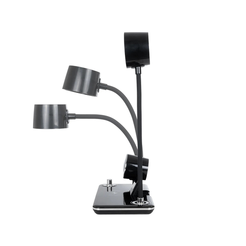 GLOBOSTAR® OLDY 76563 Μοντέρνο Επιτραπέζιο Φωτιστικό Γραφείου με Ασύρματη Φόρτιση 15W 3A, 5W Bluetooth Ηχείο & Ψηφιακό Ρολόι LED 3W 300lm 120° DC 5V με USB-C IP20 Ρυθμιζόμενο Λευκό CCT με Αφή 2700K/4500K/6000K Dimmable - Sanan SMD Chip - Μαύρο - Μ13 x Π25 x Υ43cm - 2 Χρόνια Εγγύηση