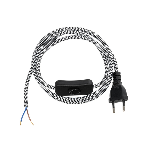 GLOBOSTAR® WHIP 77670 Μοντέρνο DIY Υφασμάτινο Καλώδιο με Διακόπτη On/Off AC 220-240V IP20 - Λευκό & Μαύρο - Μ150 x Π2.7 x Υ1.9cm