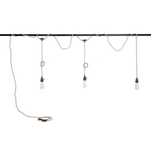 GLOBOSTAR® WHIP 77676 Μοντέρνο DIY Φωτιστικό με Υφασμάτινο Καλώδιο, Ντουί 3 x E27, Διακόπτη On/Off & Πρίζα AC 220-240V IP20 - Μπεζ & Μαύρο - Μ650 x Π5.5 x Υ100cm