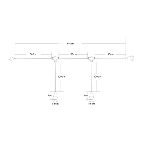 GLOBOSTAR® WHIP 77676 Μοντέρνο DIY Φωτιστικό με Υφασμάτινο Καλώδιο, Ντουί 3 x E27, Διακόπτη On/Off & Πρίζα AC 220-240V IP20 - Μπεζ & Μαύρο - Μ650 x Π5.5 x Υ100cm