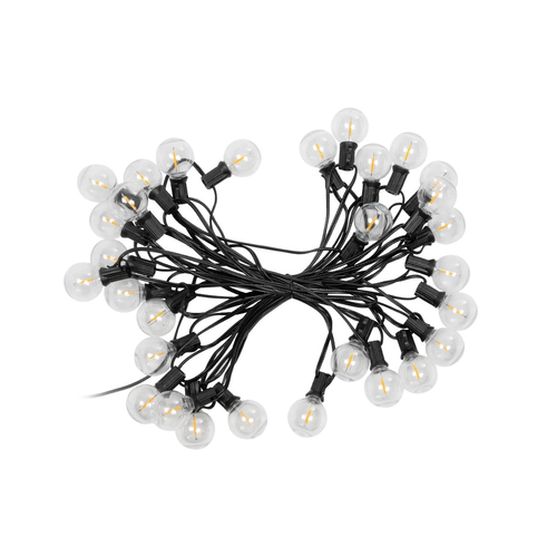 GLOBOSTAR® TWILIGHT 79668 Μοντέρνο Φωτιστικό Κήπου Γιρλάντα 10.5m με 30 Λάμπες & IR Ασύρματο Χειριστήριο LED 18W 1620lm 360° DC 3.7V με Ενσωματωμένο Φωτοβολταϊκό Panel 5.5V 3W & Επαναφορτιζόμενη Μπαταρία Li-ion 3.6V 2x18650 4400mAh Αδιάβροχο IP65 Θερμό Λευκό 2700Κ Dimmable - Sanan SMD Chip - Μαύρο & Διάφανο - Μ1050 x Π4 x Υ7cm - 2 Χρόνια Εγγύηση