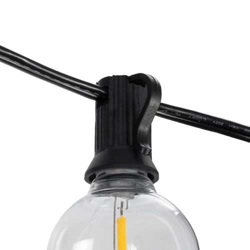 GLOBOSTAR® TWILIGHT 79668 Μοντέρνο Φωτιστικό Κήπου Γιρλάντα 10.5m με 30 Λάμπες & IR Ασύρματο Χειριστήριο LED 18W 1620lm 360° DC 3.7V με Ενσωματωμένο Φωτοβολταϊκό Panel 5.5V 3W & Επαναφορτιζόμενη Μπαταρία Li-ion 3.6V 2x18650 4400mAh Αδιάβροχο IP65 Θερμό Λευκό 2700Κ Dimmable - Sanan SMD Chip - Μαύρο & Διάφανο - Μ1050 x Π4 x Υ7cm - 2 Χρόνια Εγγύηση