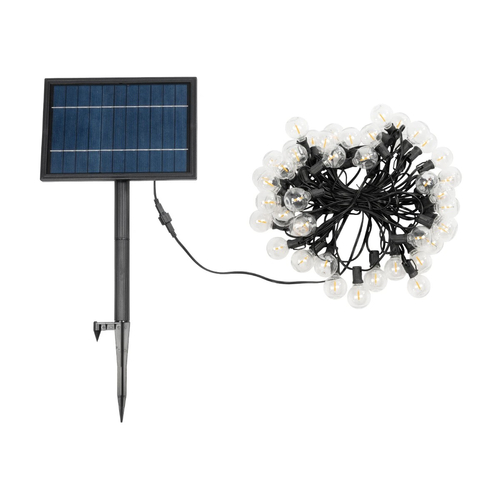 GLOBOSTAR® TWILIGHT 79669 Μοντέρνο Φωτιστικό Κήπου Γιρλάντα 14.5m με 50 Λάμπες LED 30W 2700lm 360° DC 3.6V με Ενσωματωμένο Φωτοβολταϊκό Panel 5.5V 5W & Επαναφορτιζόμενη Μπαταρία Li-ion 3.7V 3x18650 6600mAh Αδιάβροχο IP65 Θερμό Λευκό 2700Κ Dimmable - Sanan SMD Chip - Μαύρο & Διάφανο - Μ1450 x Π4 x Υ7cm - 2 Χρόνια Εγγύηση
