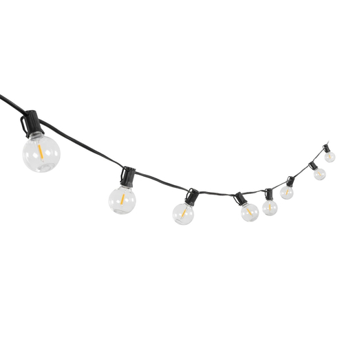 GLOBOSTAR® TWILIGHT 79669 Μοντέρνο Φωτιστικό Κήπου Γιρλάντα 14.5m με 50 Λάμπες LED 30W 2700lm 360° DC 3.6V με Ενσωματωμένο Φωτοβολταϊκό Panel 5.5V 5W & Επαναφορτιζόμενη Μπαταρία Li-ion 3.7V 3x18650 6600mAh Αδιάβροχο IP65 Θερμό Λευκό 2700Κ Dimmable - Sanan SMD Chip - Μαύρο & Διάφανο - Μ1450 x Π4 x Υ7cm - 2 Χρόνια Εγγύηση