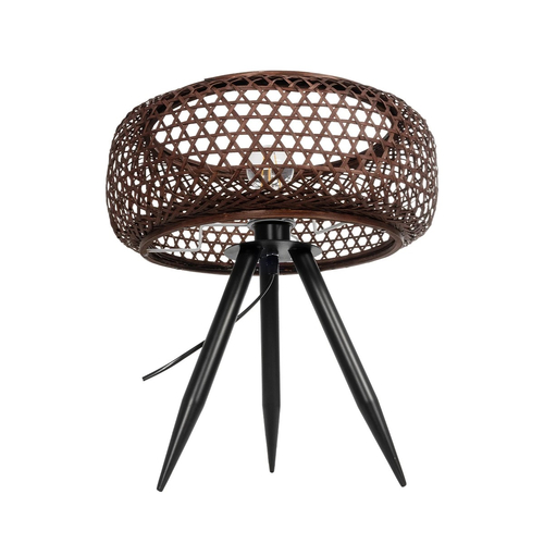 GloboStar® ZORION 999-0040 Vintage Επιτραπέζιο Φωτιστικό Πορτατίφ Μονόφωτο 1 x E27 IP20 Καφέ Ξύλο με Μαύρο Μέταλλο - Μ40 x Π40 x Υ43.5cm