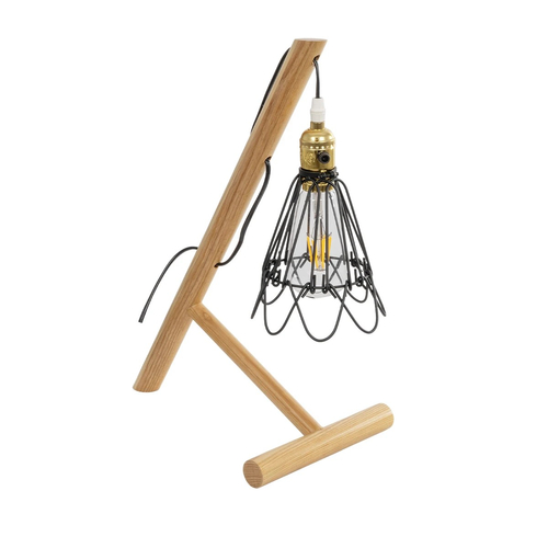 GloboStar® ELMA 999-0239 Μοντέρνο Επιτραπέζιο Φωτιστικό Πορτατίφ Μονόφωτο 1 x E27 IP20 Μπεζ Ξύλο με Μαύρο Μέταλλο - Μ35 x Π20 x Υ43cm