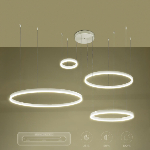 kelvo® VENOM 61192 Μοντέρνο Κρεμαστό Φωτιστικό Οροφής LED 150W 17659lm 120° AC 220-240V IP20 Ρυθμιζόμενο Λευκό CCT με Χειριστήριο από 2700K έως 6000K Dimmable - Lumileds SMD Chip - Λευκό Ματ - Μ150 x Π90 x Υ60cm - 3 Χρόνια Εγγύηση