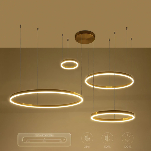 kelvo® VENOM 61193 Μοντέρνο Κρεμαστό Φωτιστικό Οροφής LED 150W 17659lm 120° AC 220-240V IP20 Ρυθμιζόμενο Λευκό CCT με Χειριστήριο από 2700K έως 6000K Dimmable - Lumileds SMD Chip - Χρυσό Βούρτσας - Μ150 x Π90 x Υ60cm - 3 Χρόνια Εγγύηση