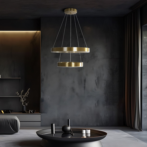 kelvo® VENOM 61187 Μοντέρνο Κρεμαστό Φωτιστικό Οροφής LED 75W 8818lm 120° AC 220-240V IP20 Ρυθμιζόμενο Λευκό CCT με Χειριστήριο από 2700K έως 6000K Dimmable - Lumileds SMD Chip - Χρυσό Βούρτσας - Μ60 x Π60 x Υ40cm - 3 Χρόνια Εγγύηση