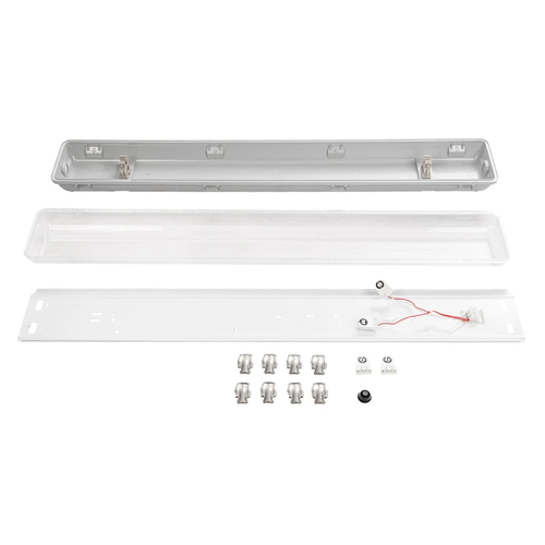 GLOBOSTAR® VIGAS 999-0250 Γραμμικό Βιομηχανικό Φωτιστικό Σκαφάκι Tri-Proof με Μεταλλικά Clips για 2 x Λάμπες T8 G13 90cm Τύπου Φθορίου LED Τροφοδοσίας Ενός Άκρου 120° AC 220-240V Αδιάβροχο IP65 - Γκρι με Διάφανο Κάλυμμα Πλαστικό PC - Μ100 x Π15 x Υ10cm