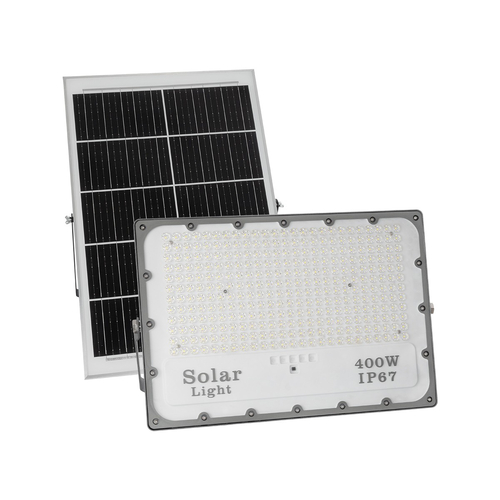 GLOBOSTAR® LUMOVOX 73070 Προβολέας LED 400W 20000lm 120° DC 5V με Φωτοβολταϊκό Panel 5V 25W & Επαναφορτιζόμενη Μπαταρία Li-ion 3.2V 20000mAh Αδιάβροχο IP67 Ψυχρό Λευκό 6000K - 400 x SMD2835 Sanan Chip - Γκρι Ανθρακί - Μ45 x Π7.5 x Υ30.5cm - 2 Χρόνια Εγγύηση