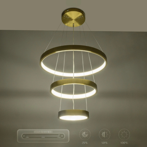 GLOBOSTAR® NEMESIS TRIO 61169 Μοντέρνο Κρεμαστό Φωτιστικό Οροφής LED 100W 12123lm 360° AC 220-240V IP20 Ρυθμιζόμενο Λευκό CCT με Χειριστήριο από 2700K έως 6000K Dimmable - Lumileds SMD Chip - Χρυσό Βούρτσας - Μ60 x Π60 x Υ60cm - 3 Χρόνια Εγγύηση