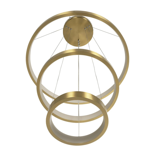 GLOBOSTAR® NEMESIS TRIO 61169-DECO Μοντέρνο Κρεμαστό Φωτιστικό Οροφής LED 100W 12123lm 360° AC 220-240V IP20 Ρυθμιζόμενο Λευκό CCT με Χειριστήριο από 2700K έως 6000K Dimmable - Lumileds SMD Chip - Χρυσό Βούρτσας - Μ60 x Π60 x Υ60cm - 3 Χρόνια Εγγύηση