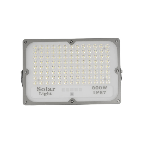 GLOBOSTAR® LUMOVOX 73068 Προβολέας LED 200W 10000lm 120° DC 5V με Φωτοβολταϊκό Panel 5V 12W & Επαναφορτιζόμενη Μπαταρία Li-ion 3.2V 10000mAh Αδιάβροχο IP67 Ψυχρό Λευκό 6000K - 180 x SMD2835 Sanan Chip - Γκρι Ανθρακί - Μ29.5 x Π5.5 x Υ19cm - 2 Χρόνια Εγγύηση