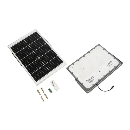 GLOBOSTAR® LUMOVOX 73070 Προβολέας LED 400W 20000lm 120° DC 5V με Φωτοβολταϊκό Panel 5V 25W & Επαναφορτιζόμενη Μπαταρία Li-ion 3.2V 20000mAh Αδιάβροχο IP67 Ψυχρό Λευκό 6000K - 400 x SMD2835 Sanan Chip - Γκρι Ανθρακί - Μ45 x Π7.5 x Υ30.5cm - 2 Χρόνια Εγγύηση