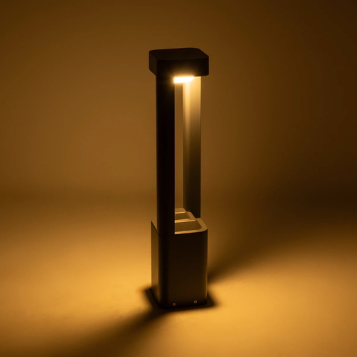 GLOBOSTAR® ΜΟΝΕΒΟΟ 90543 Φωτιστικό Κολωνάκι Κήπου LED 15W 1500lm 60° AC 220-240V Αδιάβροχο IP65 Θερμό Λευκό 2700K - Γκρι Ανθρακί - Μ12 x Π12 x Υ60.5cm - 3 Χρόνια Εγγύηση