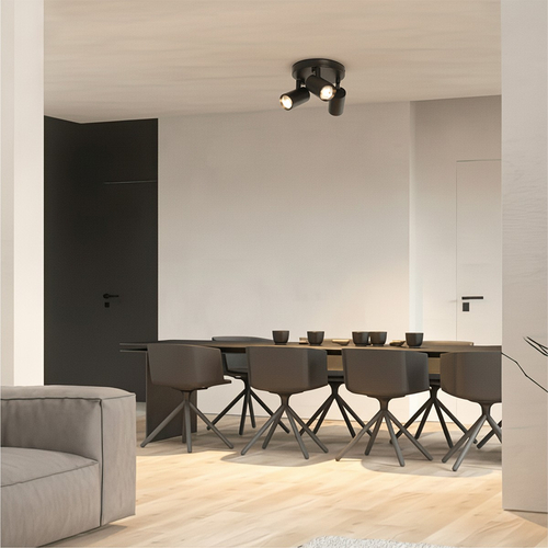 kelvo® SPOTA KLV-101-0144 Μοντέρνο Κινούμενο Φωτιστικό Σποτ Οροφής με Ντουί 3 x GU10 90° AC 220-240V IP20 - Μαύρο Ματ - Μ19 x Π19 x Υ14cm