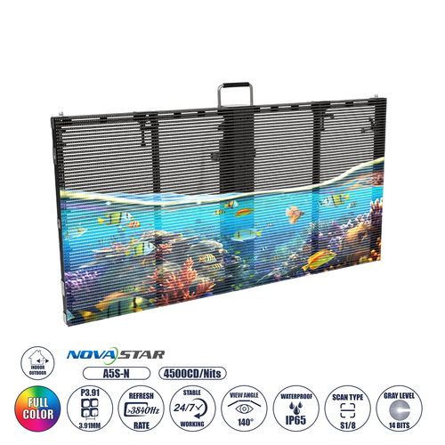 GLOBOSTAR® TRUEVIEW 41006 Διάφανη Οθόνη Video Wall P3.91 Καμπίνα 100x50cm LED 130W 3840Hz 32768 Dots ≥4500cd/㎡ Nits AC 220-240V Εξωτερικού Χώρου IP65 Full Color S1/8 14Bits - Κάρτα NovaStar A5S-N - Nationstar SMD1921 & Yuanchi Driver - Μ100 x Π8 x Υ50cm - 2 Χρόνια Εγγύηση